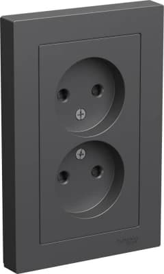 Розетка электрическая Schneider со шторками без заземления двойная (Базальт)