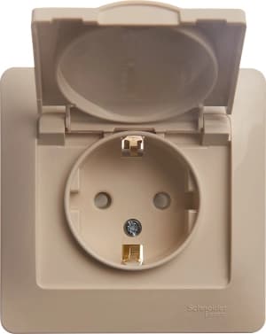 Розетка электрическая Schneider со шторками с откидной крышкой (Бежевый)
