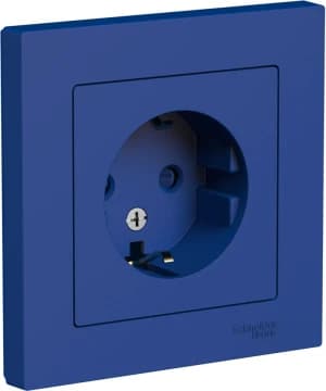 Розетка электрическая Schneider со шторками с рамкой (Аквамарин)