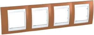Рамки Unica Хамелеон, горизонтальная 4 поста - оранжевая с белой вставкой