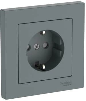 Розетка электрическая Schneider со шторками на автозажимах с рамкой (Грифель)