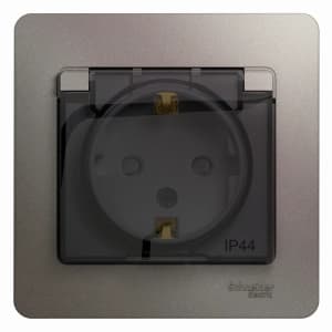 Влагозащищенная розетка электрическая IP44 Schneider со шторками с откидной крышкой (Платина)