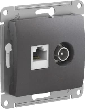 Розетка двойная Schneider Glossa RJ45+TV (Графит) кат. 5е
