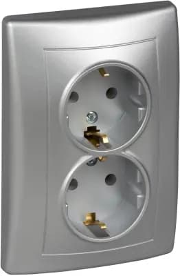 Розетка электрическая Schneider с рамкой двойная (Алюминий)