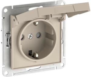 Розетка электрическая Schneider со шторками с откидной крышкой на автозажимах (Песочный)