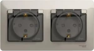 Влагозащищенная розетка электрическая IP44 Schneider со шторками с откидной крышкой двойная (Молочный)