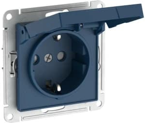 Розетка электрическая Schneider со шторками с откидной крышкой на автозажимах (Аквамарин)