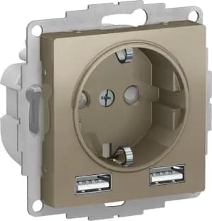 Розетка электрическая Schneider с зарядным устройством USB-A (Шампань)