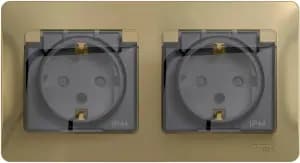 Влагозащищенная розетка электрическая IP44 Schneider со шторками с откидной крышкой двойная (Титан)