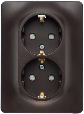 Розетка электрическая Schneider со шторками двойная (Шоколад)