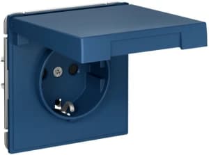 Розетка электрическая Schneider со шторками с откидной крышкой на автозажимах (Аквамарин)