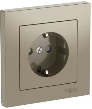Розетка электрическая Schneider со шторками на автозажимах с рамкой (Шампань)