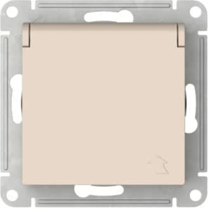Розетка электрическая Schneider со шторками с откидной крышкой на автозажимах (Бежевый)