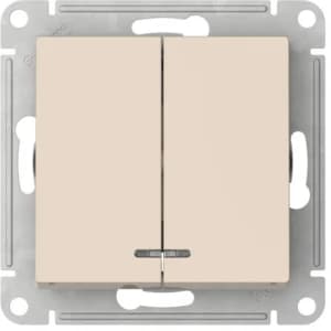 Двухклавишный выключатель с подсветкой на автозажимах (Бежевый)