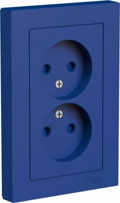 Розетка электрическая Schneider со шторками без заземления двойная (Аквамарин)