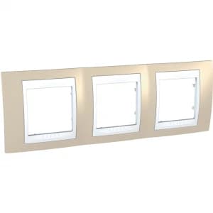 Рамки Unica Хамелеон, горизонтальная 3 поста - песчаная с белой вставкой
