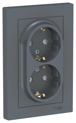 Розетка электрическая Schneider со шторками двойная (Грифель)