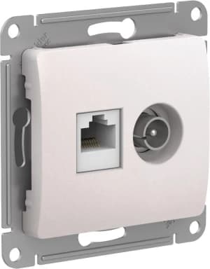 Розетка двойная Schneider Glossa RJ45+TV (Перламутр) кат. 5е