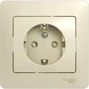 Розетка электрическая Schneider со шторками с рамкой (Бежевый)