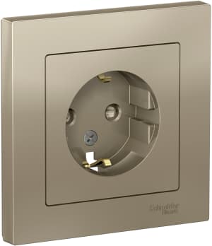 Розетка электрическая Schneider со шторками с рамкой (Шампань)