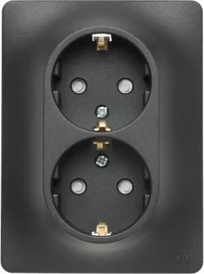 Розетка электрическая Schneider со шторками двойная (Антрацит)