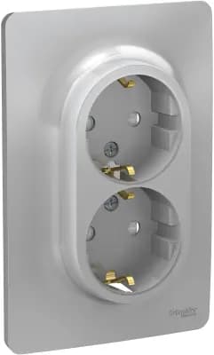 Розетка электрическая Schneider со шторками двойная (Алюминий)