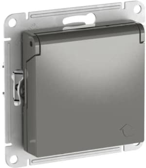 Розетка электрическая Schneider со шторками с откидной крышкой на автозажимах (Сталь)