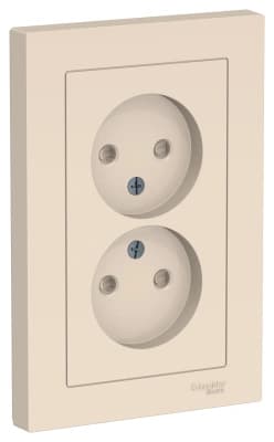 Розетка электрическая Schneider со шторками без заземления двойная (Бежевый)