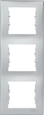 Рамка Schneider Sedna, 3 поста, вертикальная (алюминий)