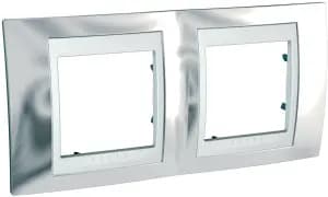 Рамки Unica Chameleon, горизонтальная 2 поста - серебро с белой вставкой