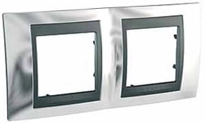 Рамка Unica Top, горизонтальная 2 поста - хром с вставкой графит