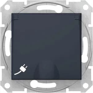 Розетка электрическая Schneider со шторками с откидной крышкой (Графит)