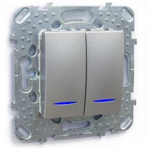 Двухклавишный выключатель с подсветкой (Алюминий)