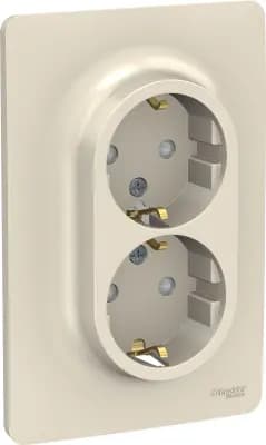 Розетка электрическая Schneider со шторками двойная (Бежевый)