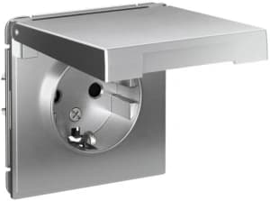 Розетка электрическая Schneider со шторками с откидной крышкой (Алюминий)