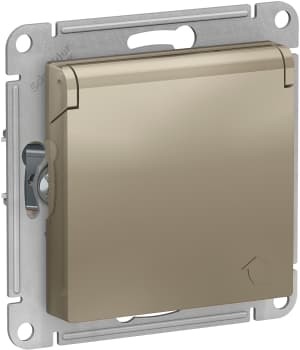 Розетка электрическая Schneider со шторками с откидной крышкой (Шампань)