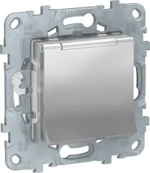 Розетка электрическая Schneider со шторками с откидной крышкой (Алюминий)