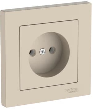Розетка электрическая Schneider на автозажимах без заземления с рамкой (Песочный)