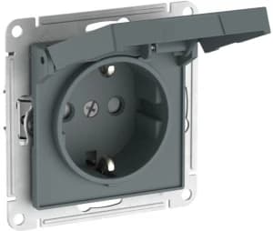 Розетка электрическая Schneider со шторками с откидной крышкой на автозажимах (Грифель)