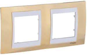 Рамки Unica Chameleon, горизонтальная 2 поста - золото с белой вставкой