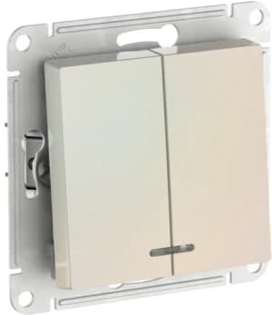 Двухклавишный выключатель с подсветкой на автозажимах (Жемчуг)