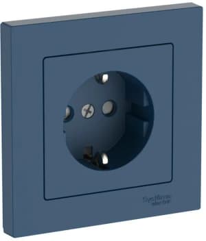 Розетка электрическая Schneider со шторками на автозажимах с рамкой (Аквамарин)