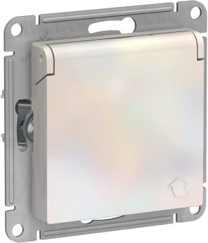 Розетка электрическая Schneider со шторками с откидной крышкой (Жемчуг)