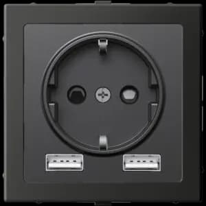 Розетка электрическая Schneider AtlasDesign через адаптер с зарядным устройством USB-A+A (Базальт)