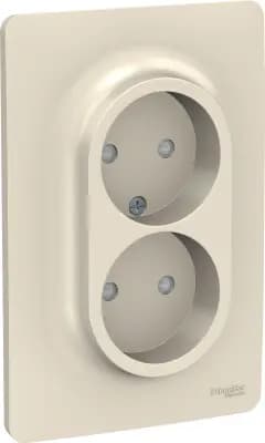 Розетка электрическая Schneider со шторками без заземления двойная (Бежевый)