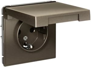 Розетка электрическая Schneider со шторками с откидной крышкой на винтовых зажимах (Мокко)