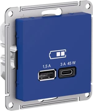 Зарядное устройство USB Schneider, USB-A 1.5A + USB-C 3A 45Вт, 2.25A (Аквамарин)