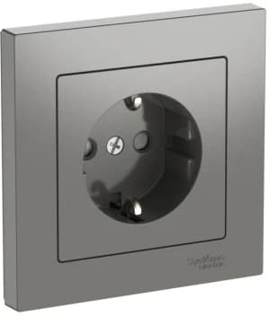 Розетка электрическая Schneider со шторками на автозажимах с рамкой (Сталь)