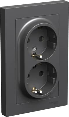 Розетка электрическая Schneider со шторками двойная (Базальт)