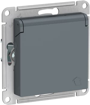 Розетка электрическая Schneider со шторками с откидной крышкой (Грифель)